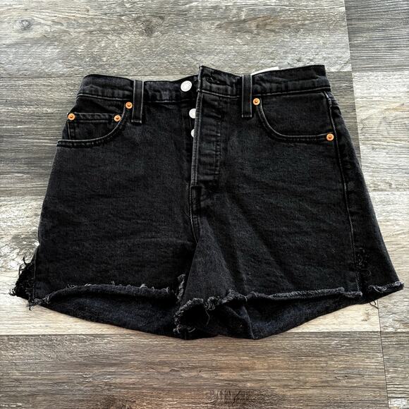 Levi's Premium Black Womens 26" Button Fly Red Tag Cutoff Ribcage‎ Short Shorts - Picture 1 of 11